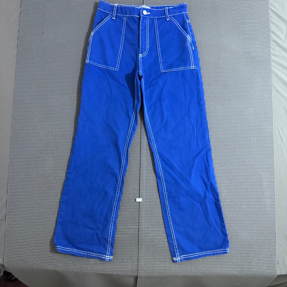 Zara Womens Blue Contrast Stitch Carpenter Pants Size 2